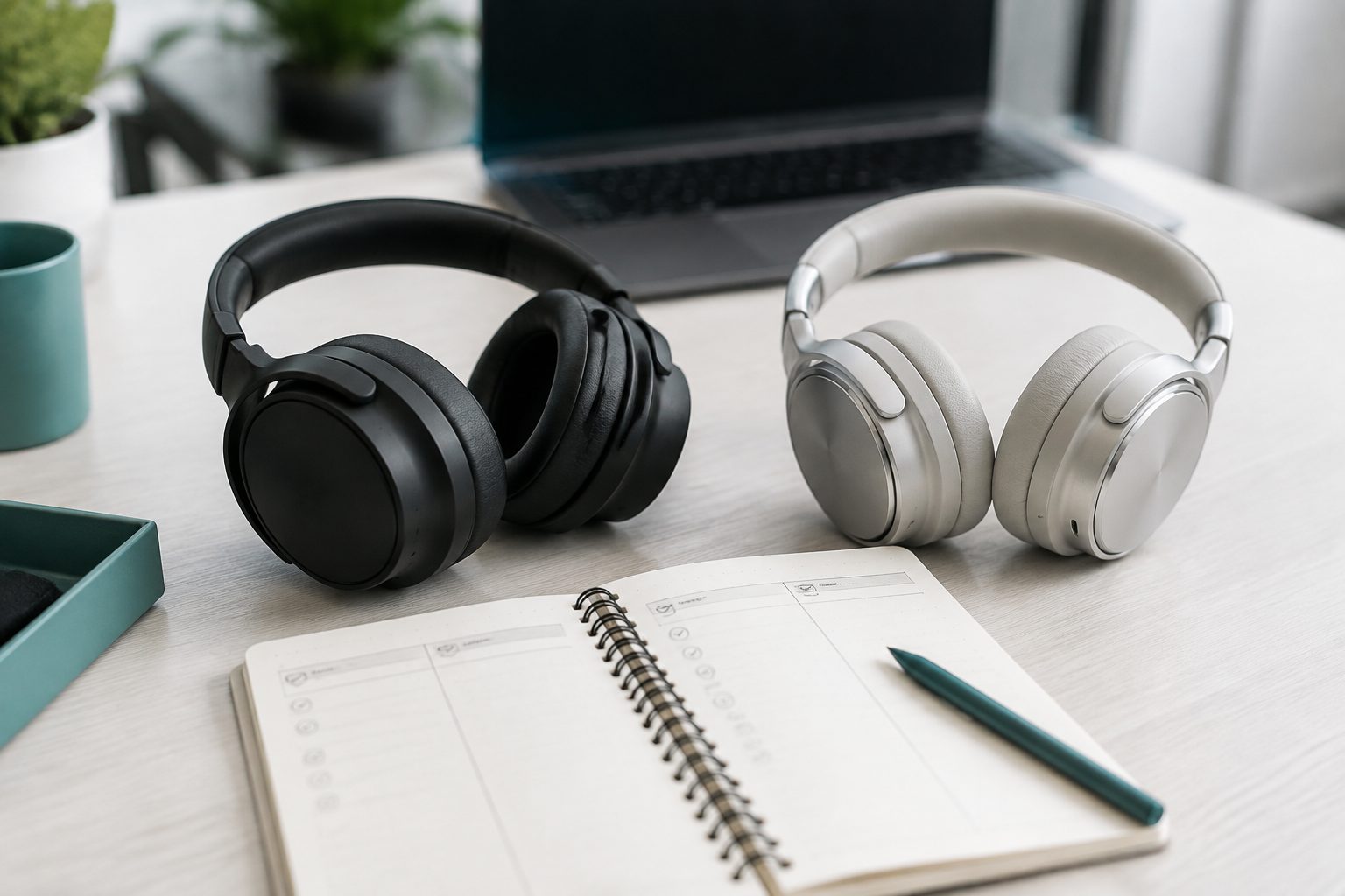 Comparing two headphone options with a checklist.
