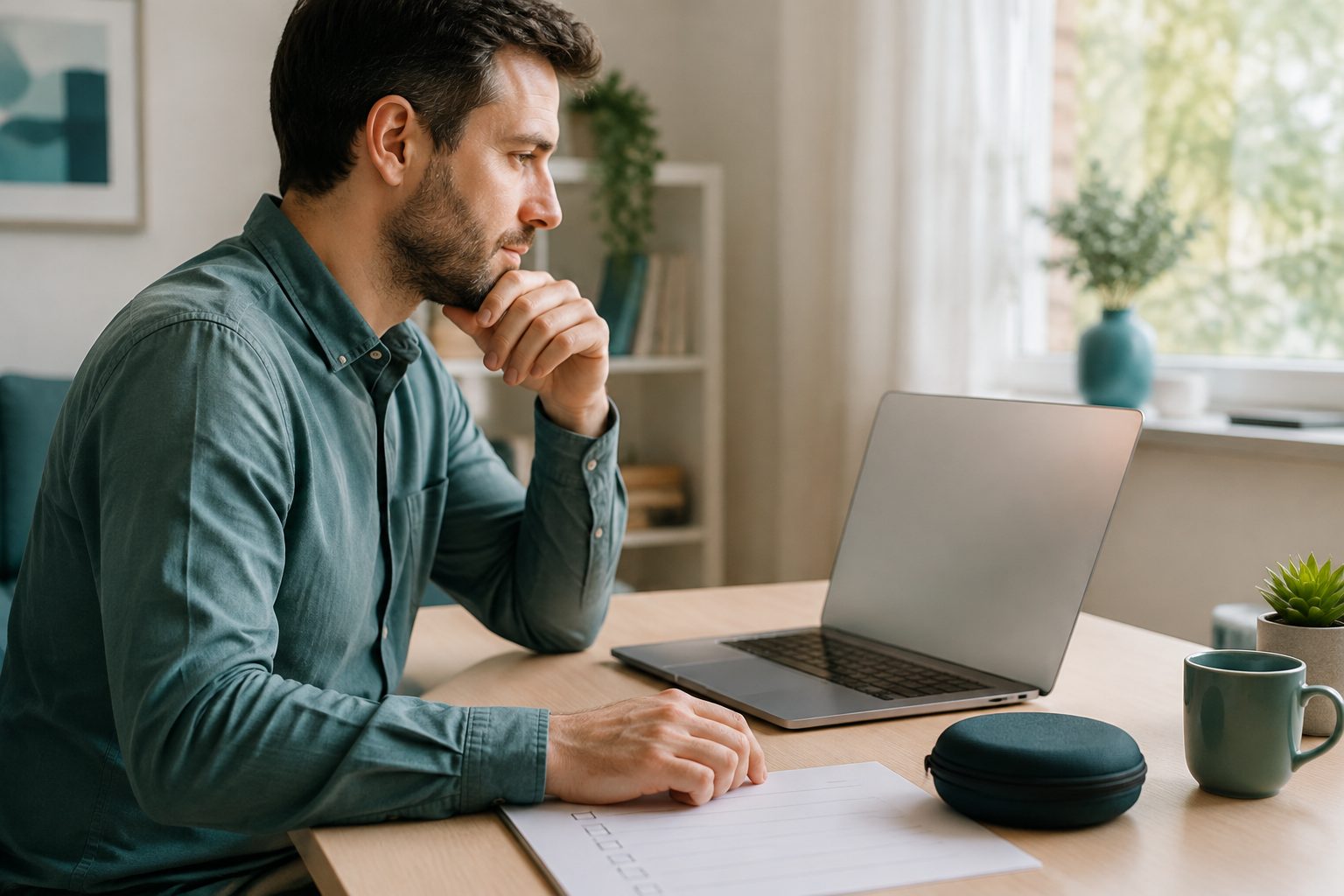 Taking time to review an online purchase before deciding.