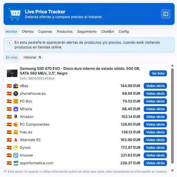 Captura 2 de Live Price Tracker